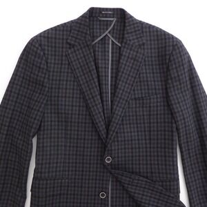 IBIZA Mens Blazer Jacket Charcoal Grey Gingham Plaid 100% Wool Corato 44 R